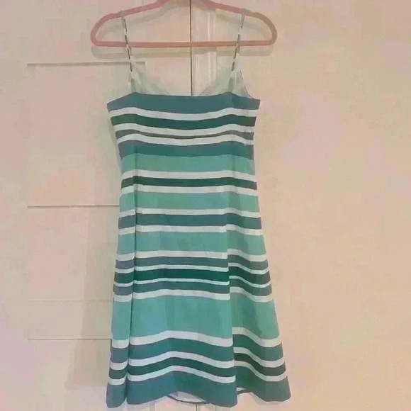 Ann Taylor Blue and Green Striped Spaghetti Strap Mini Dress- Size 6- Worn Once - Picture 4 of 6